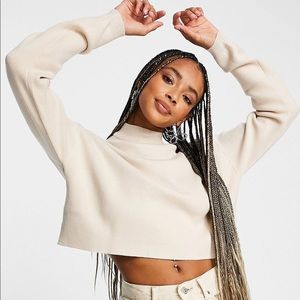 Bershka crew neck crop sweater in beige size XL